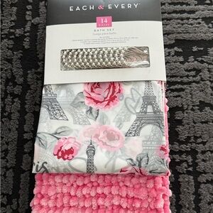 Nwt Paris Eiffel Tower  14-Piece Pink Bath Set